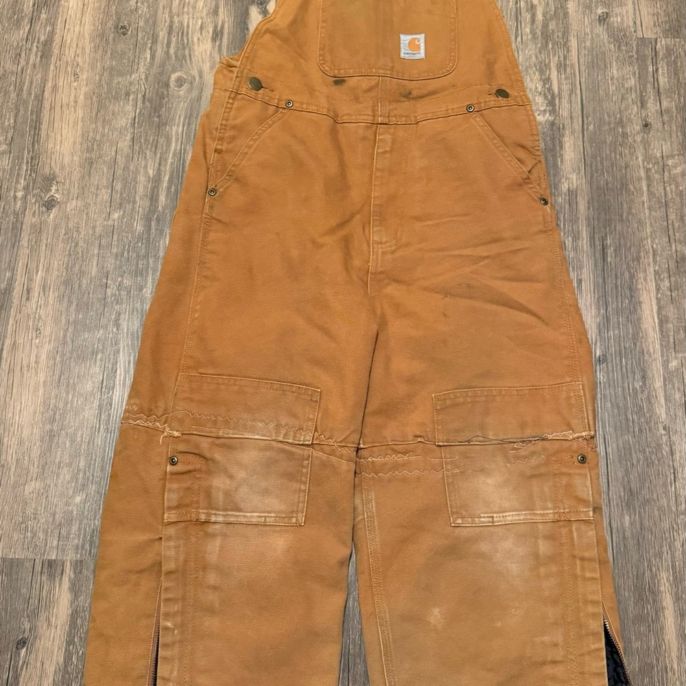 Carhartt Duck Brown Bibs Youth 10 Canvas Overalls Distressed Insulated Lined